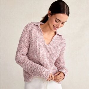 Haven Well Within Marled Knit Polo Sweater Small Dusty Rose Pink Size Small
